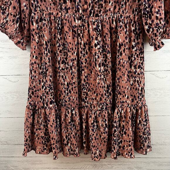 Lulu’s Pink Leopard Print Fit and Flare Crinkle Mini Dress Size M - Picture 6 of 13